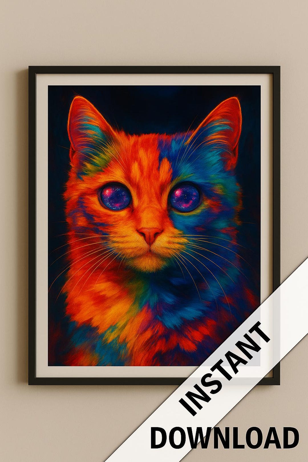 Colorful Galaxy-eyed Cat Digital Download – Vibrant Psychedelic Cat ...