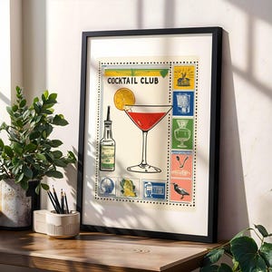 Poster Cocktail Club – Poster di drink retrò colorato – Illustrazione di bar vintage, decorazione da parete per la cucina festiva – Idea regalo per uomo