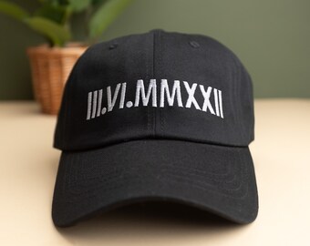Custom Roman Numeral Embroidered Hat, Custom Couples Hats, Anniversary Date Hat, Wedding Date cap, Gift For Couples