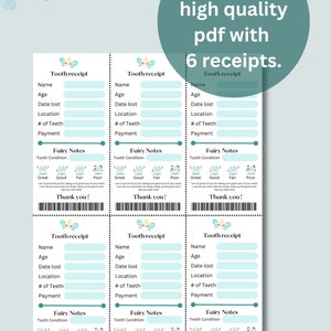 Tooth Fairy 6 Receipts, Printable Digital Download, First Tooth, Tooth ...