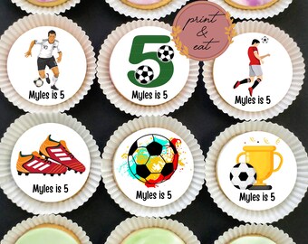Edible Pre-cut Personalised Football/Soccer Birthday Cupcake Toppers | Edible Icing Football/Soccer Toppers | Edible Football Cake Toppers
