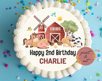 ANY AGE Edible Personalised Farmyard Animals Cake Topper, Edible Farm Animals Cake Icing, Farm Animals Icing sheet, Farm Animals Cake Topper