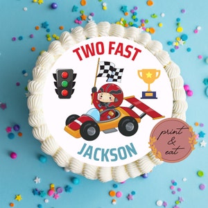 TWO FAST Edible Pre-cut Personalised Race car Icing sheet | Edible Icing Race car Cake Top | Edible Racecar Cake Top | Edible Race car decor