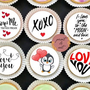 Commestibili ti amo toppers Cupcake, toppers commestibili per cupcake di San Valentino, toppers commestibili per cupcake anniversario, wafer d'amore commestibili o toppers di glassa