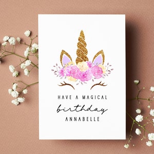 Biglietto d'auguri per unicorno personalizzato Figlia Biglietto di buon compleanno Figlioccia Unicorno Biglietto d'auguri per nipote BabyGirl Regalo di compleanno Nipote
