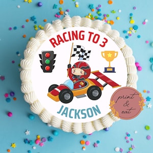 ANY AGE Edible Pre-cut Personalised Race car Icing sheet | Edible Icing Race car Cake Top | Edible Race car Cake Top | Edible Race car decor