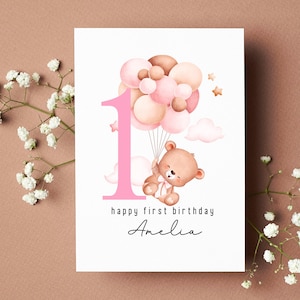 Joyeux premier anniversaire carte filleule carte d'anniversaire personnalisée petite-fille boho carte d'anniversaire babygirl nièce 1er cadeau d'anniversaire fille.