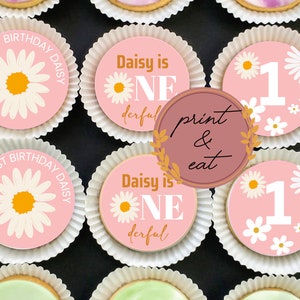 Toppers per cupcake Daisy UNO o DUE personalizzati, topper per cupcake/biscotti Daisy 1 o 2 commestibili, foglio di glassa/carta per cialda Daisy
