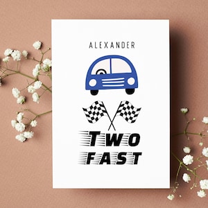 Dos coches de carreras personalizados rápidos Segunda tarjeta de cumpleaños Hijo Nieto 2.ª tarjeta de cumpleaños Ahijado Tarjeta de cumpleaños Sobrino Regalos de cumpleaños para bebé