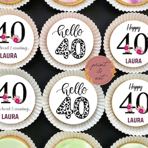 Toppers de cupcake de cumpleaños comestibles personalizados, toppers de cupcake de cumpleaños comestibles, tarjeta de oblea de cumpleaños/hoja de hielo, toppers de cupcake de cumpleaños