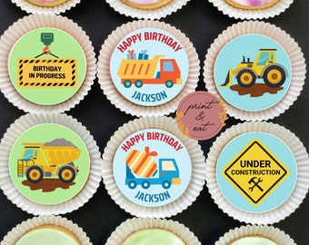 Personalised Edible Construction Cupcake toppers, Edible Digger Cupcake/Cookies toppers, Construction Wafer Card or Icing sheets