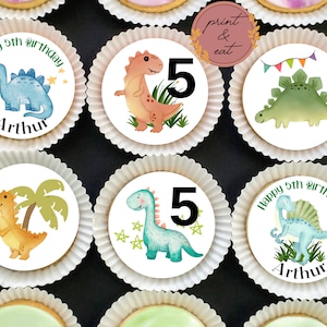 Decorazioni commestibili personalizzate per cupcake a forma di dinosauro per QUALSIASI ETÀ, decorazioni commestibili per cupcake/biscotti a forma di dinosauro, ostie o fogli di glassa a forma di dinosauro