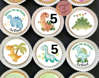 Personalised Edible Dinosaur Cupcake toppers ANY AGE, Edible Dinosaur Cupcake/Cookies toppers, Dinosaur Wafer Card or Icing sheets