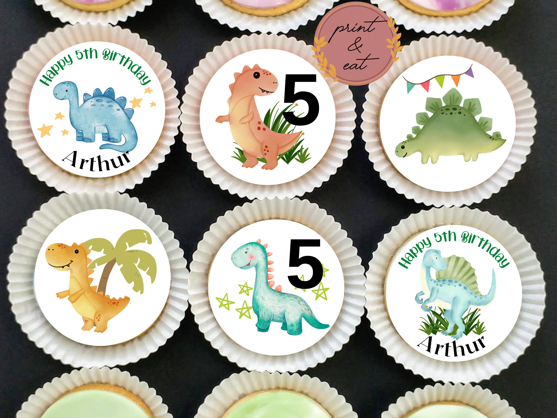 Personalised Edible Dinosaur Cupcake toppers ANY AGE, Edible Dinosaur Cupcake/Cookies toppers, Dinosaur Wafer Card or Icing sheets