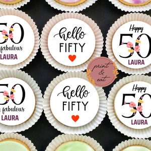 Toppers comestibles personnalisés pour cupcakes d'anniversaire N'IMPORTE QUEL ÂGE/NOM, Toppers comestibles pour cupcakes d'anniversaire, carte de gaufrette d'anniversaire/feuille de glaçage, topper d'anniversaire
