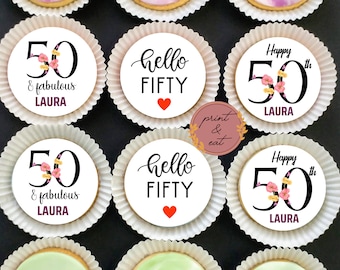 Toppers de cupcake de cumpleaños comestibles personalizados CUALQUIER EDAD/NOMBRE, toppers de cupcake de cumpleaños comestibles, tarjeta de oblea de cumpleaños/hoja de hielo, topper de cumpleaños