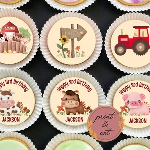 Eetbare boerderijdieren Cupcake toppers, eetbare boerderijdieren Cupcake/Cookies toppers, boerderijdieren Wafer Card/Icing sheet, boerderijdieren Party