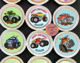 Personalised Edible Monster Truck Cupcake toppers, Edible Monster Truck Cupcake/Cookies toppers, Monster Truck Wafer Card or Icing sheets