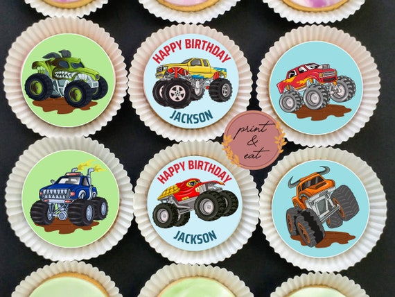 Personalised Edible Monster Truck Cupcake toppers, Edible Monster Truck Cupcake/Cookies toppers, Monster Truck Wafer Card or Icing sheets