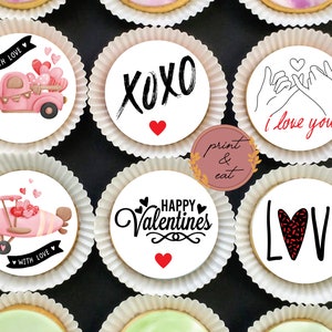 Toppers comestibles de cupcakes Love you, toppers comestibles de cupcakes de San Valentín, toppers comestibles de cupcakes de aniversario, oblea de amor comestible o toppers de glaseado