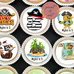 Essbare vorgeschnittene personalisierte Piraten-Geburtstags-Kuchendeckel | Essbare Zuckerguss Piraten Topper | Essbare Piraten-Kuchendekoration