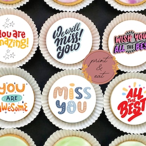 Comestible Miss you/All the Best Retirement Leaving Do Cupcake toppers, Comestible Miss you Cupcake toppers, Miss you/All the Best Wafer or Icing