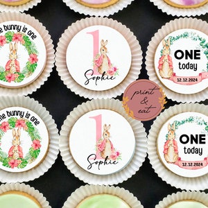 Alter 1-9 essbare vorgeschnittene personalisierte rosa Häschen-Geburtstags-Kuchendeckel | Essbare rosafarbene Bunny Toppers | Essbare rosa Hase Cake Toppers