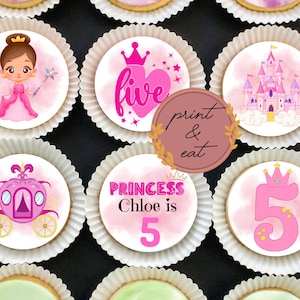 Personalisierte essbare Prinzessin Cupcake Topper, essbare Prinzessin Cupcake / Kekse, Prinzessin Oblate Karte oder Zuckerguss