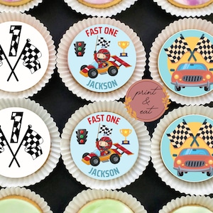 Gepersonaliseerde Eetbare FAST ONE Cupcake toppers, Eetbare Fast One Cupcake/Cookies toppers, Race auto Wafer Card/Icing sheet, Fast One Party