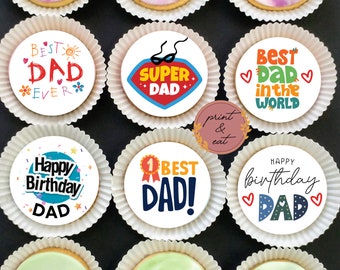 Custom Edible Dad Cupcake toppers for Birthday or Father's Day, Edible Cupcake toppers for Dad's Birthday or Father's Day, Dad Cupcake icing