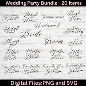 Wedding Party Bundle- 20 items, Instant Download PNG and SVG files