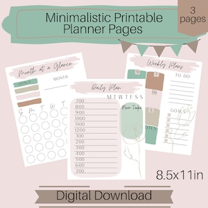 Minimalistic Printable Planner Pages|| Daily, Monthly, Weekly Planner pages