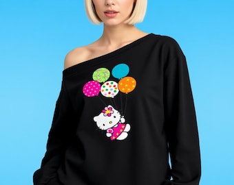 Sudadera personalizada de Hello Kitty con hombros descubiertos y forro polar.