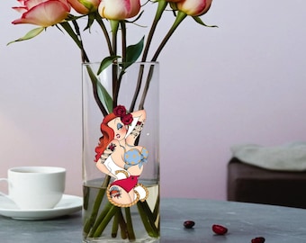 Jarrón de cristal cilíndrico con taza de cristal Jessica Rabbit