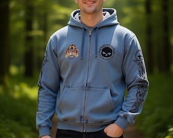 Custom Harley Davidson Men’s Washed Cotton Denim Zip Hoodie