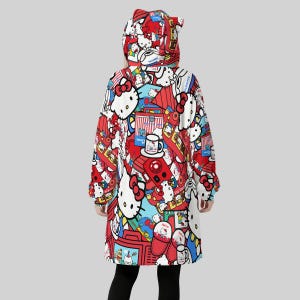 Custom Hello Kitty Women's Fleece Oversized Hoodie Blanket With Decorative Cat Ears (One Size) image 2