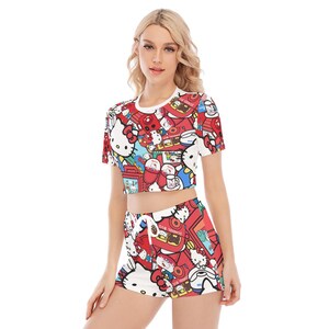 Conjunto personalizado de camiseta y shorts de Hello Kitty para mujer. imagen 6