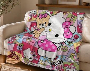 Manta de franela con collage personalizado de Hello Kitty