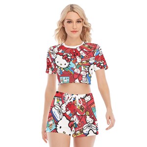 Conjunto personalizado de camiseta y shorts de Hello Kitty para mujer. imagen 4