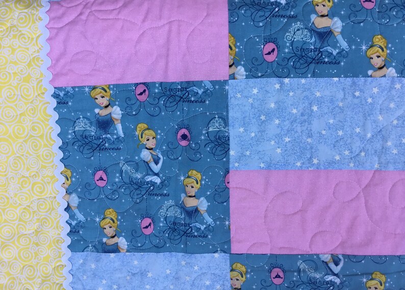 Handmade Cinderella Baby Quilt: Pink, Blue, & Yellow Cotton Patchwork ...