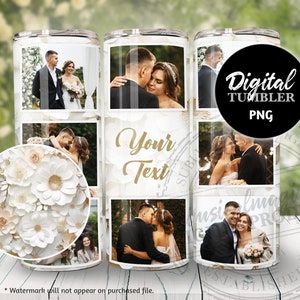 Beautiful Wedding Photo Collage 20oz Tumbler Wrap PNG for Sublimation Straight & Tapered Tumbler Wraps Design Add 8 Photos DIGITAL DOWNLOAD