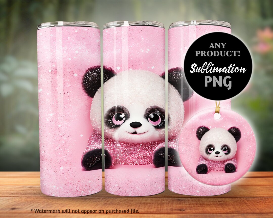 Panda Pink Glitter Tumbler Wrap PNG for Sublimation, 20 Oz 30 Oz Skinny ...