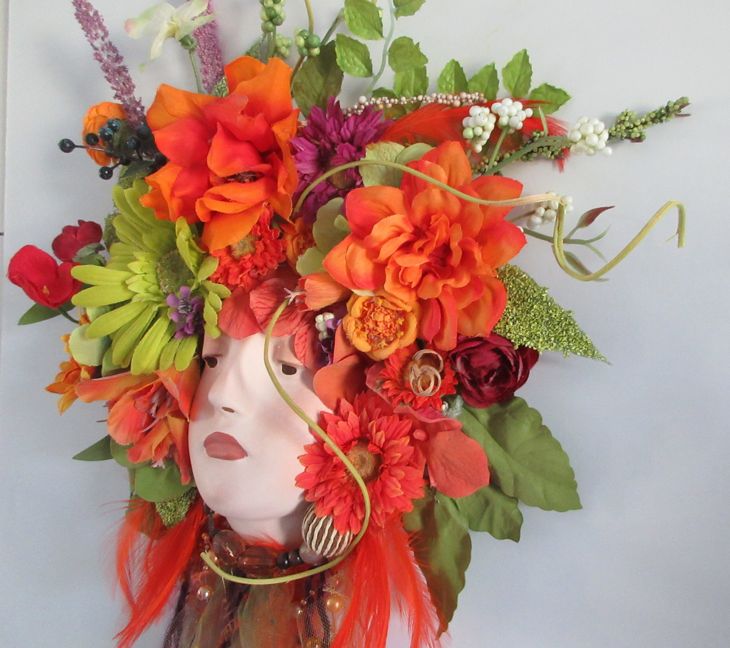 Lady Face Wall Hanging With Floral Headdress Flower Head Woman One of a