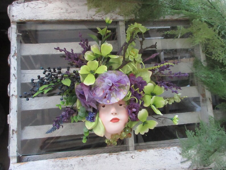 Flower Head Woman Lady Face Wall Hanging With Floral Headdress Etsy