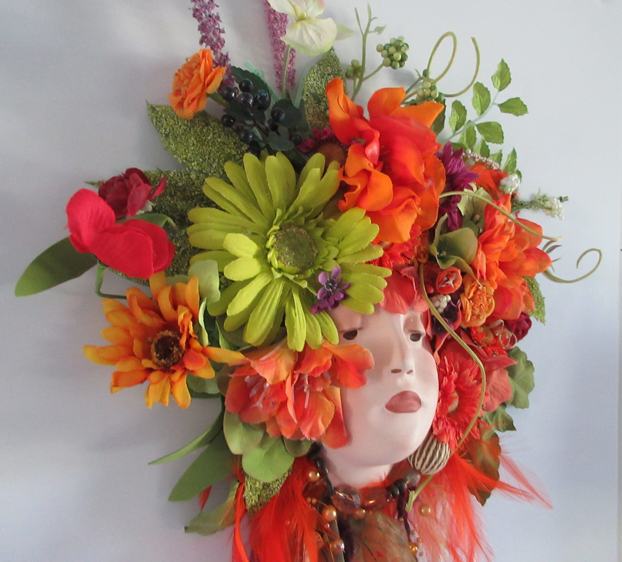 Lady Face Wall Hanging With Floral Headdress Flower Head Woman One of a