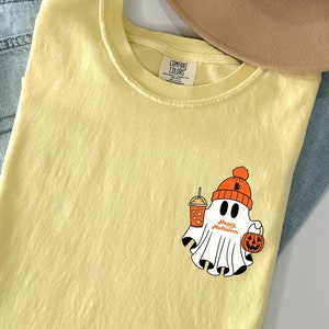 Comfort Colors® Сute Ghost Coffee Shirt, Сute Little Ghost Iced Coffee t-shirt, Boo Ghost Shirt, Ghost Coffee Shirt, Halloween Coffee Lovers