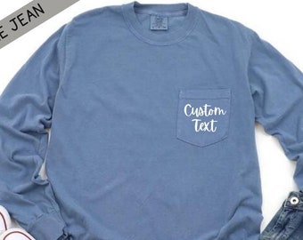 Luxury Comfort Colors custom Pocket Long Sleeve, Personalized Long Sleeve T-shirt,Custom Comfort Colors Tee, Custom bachelorette Long Sleeve