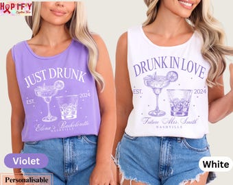 Luxury Bachelorette Merch Drunk in Love Bachelorette Party comfort colors tanks, Custom Bach Tshirts, Social Cocktail Club Themed bach gifts