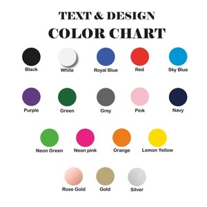 May include: Colour chart with 15 different colour options. The colours include black, white, royal blue, red, sky blue, purple, green, grey, pink, navy, neon green, neon pink, orange, lemon yellow, rose gold, gold, and silver.