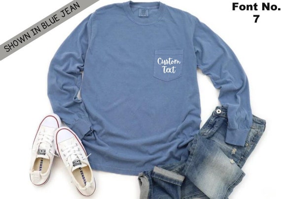 Luxury Comfort Colors custom Pocket Long Sleeve, Personalized Long Sleeve T-shirt,Custom Comfort Colors Tee, Custom bachelorette Long Sleeve